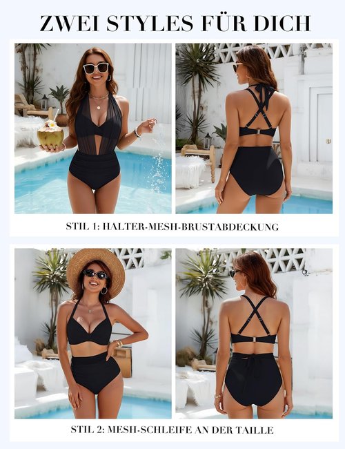 Blooming Jelly High Waisted Bikini Set - Tummy Control 2 Piece Swimsuit for Women | Sexy Modest Mesh Design