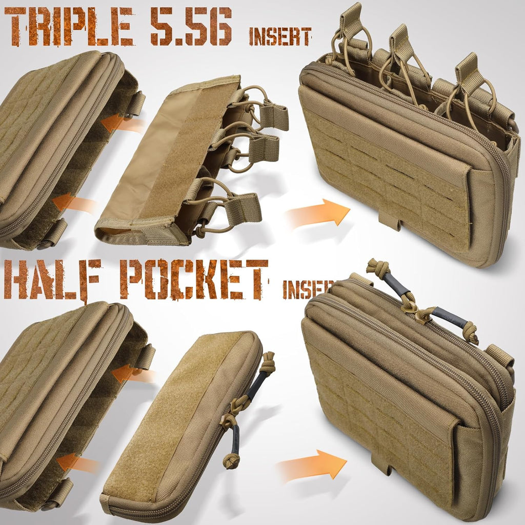 WYNEX Tactical Utility Tool Pouch - Kangaroo Style Molle Admin Organizer with Mag/Zipper Strip Insert