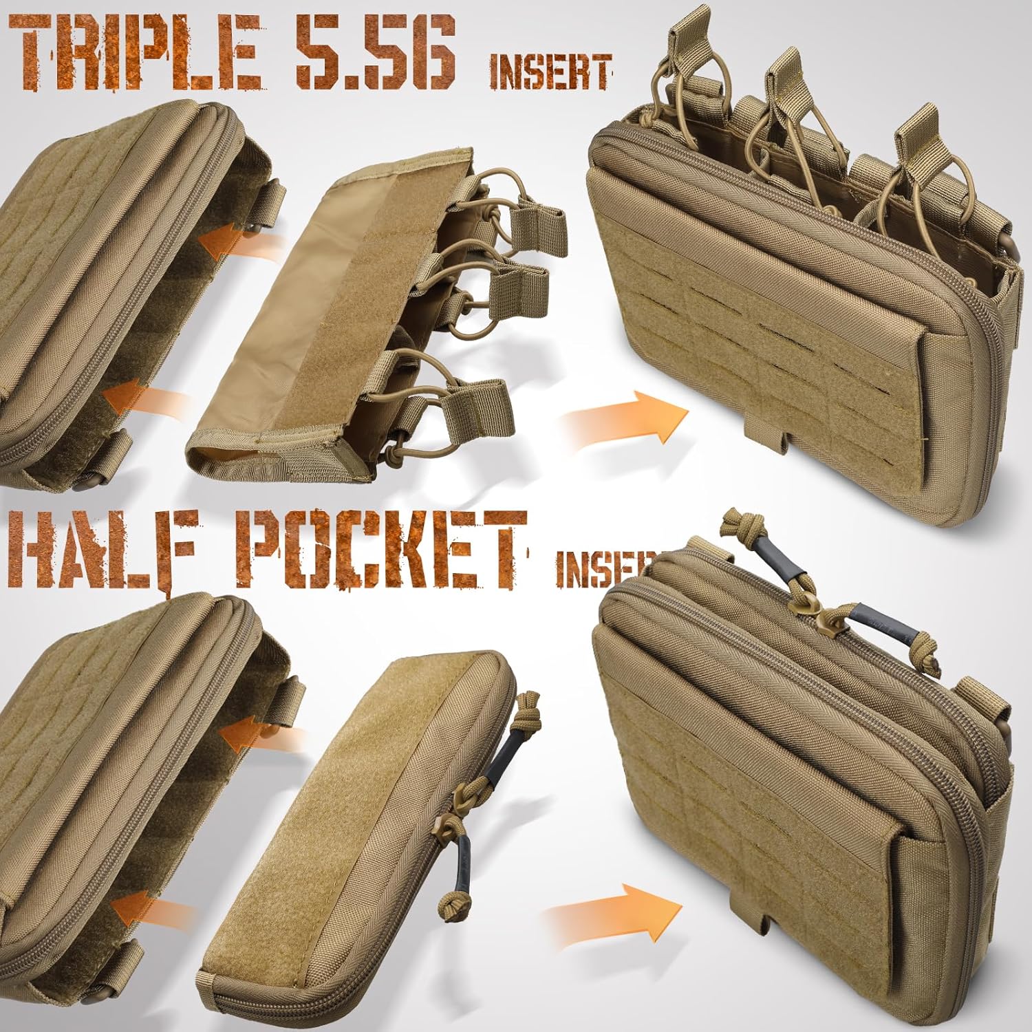 WYNEX Tactical Utility Tool Pouch - Kangaroo Style Molle Admin Organizer with Mag/Zipper Strip Insert