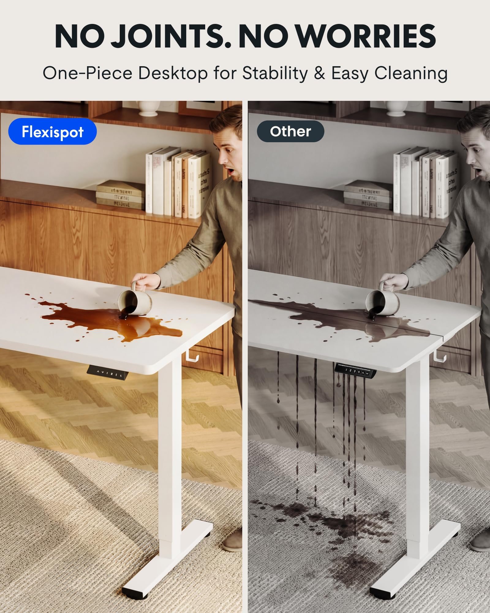 FLEXISPOT EN1 One-Piece Standing Desk, 48"x24" Seamless Desktop Electric Height Adjustable Desk for Home Office, Multi-Monitor Setups & Easy Assembly, White