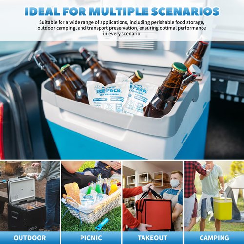 MATUFF 100 Pcs Reusable Ice Packs for Coolers (3.7''x4.9'') - Long-Lasting Gel Freezer Packs for Lunch Boxes, Shipping, Camping, Beach & Fishing | Keep Food/Drinks Fresh