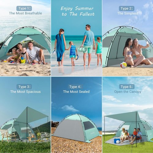 Elegear CumbreX™ Beach Tent - Portable 4-5 Person Sun Shelter with UPF 50+ UV Protection | Easy Setup - Green