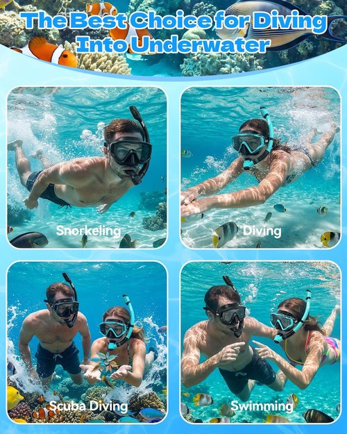 Aegend Snorkeling Gear Set - Anti-Fog Diving Mask with Dry Snorkel & Mesh Bag for Adults