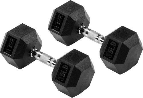 Fitvids Premium Hex Dumbbells - Rubber Encased, 35LB Pair for Enhanced Strength Training