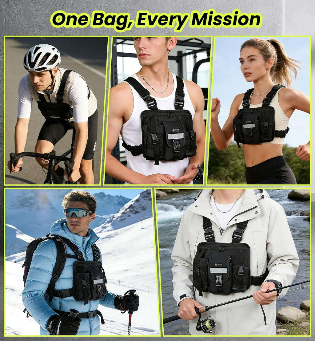 Skiennix Sports Chest Pack - Reflective Running Vest Bag for Cycling, Hiking, and Gym Workouts
