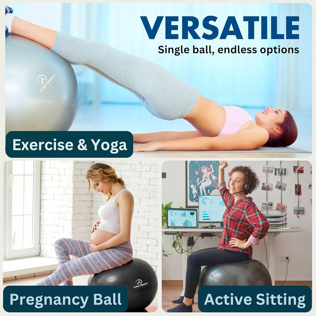 ProBody Pilates Yoga Ball Chair - Exercise Ball with Base for Home Office & Workout | Stability Seat for Back Support