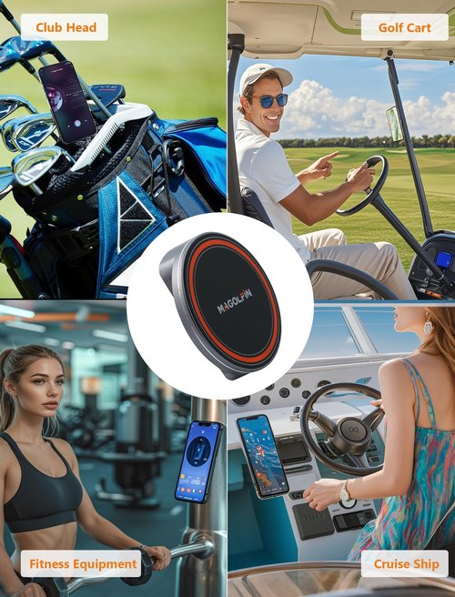 2-Pack Alloy Magnetic Golf Cart Phone Mount with N52 Magnets, Golf Accessories Compatible with MagSafe iPhone 16 Pro Max Plus 15 14 13 12 Mini Fits EZGO Yamaha Club Car Icon, Coolest Golf Gift