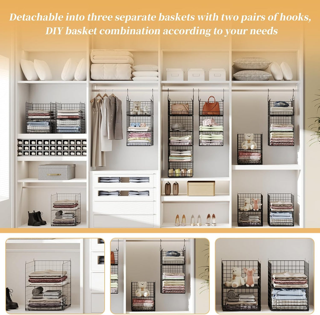 Skiennix 5-Tier Closet Hanging Organizer - Adjustable Dividers & Hooks for Clothing Storage | Foldable Design
