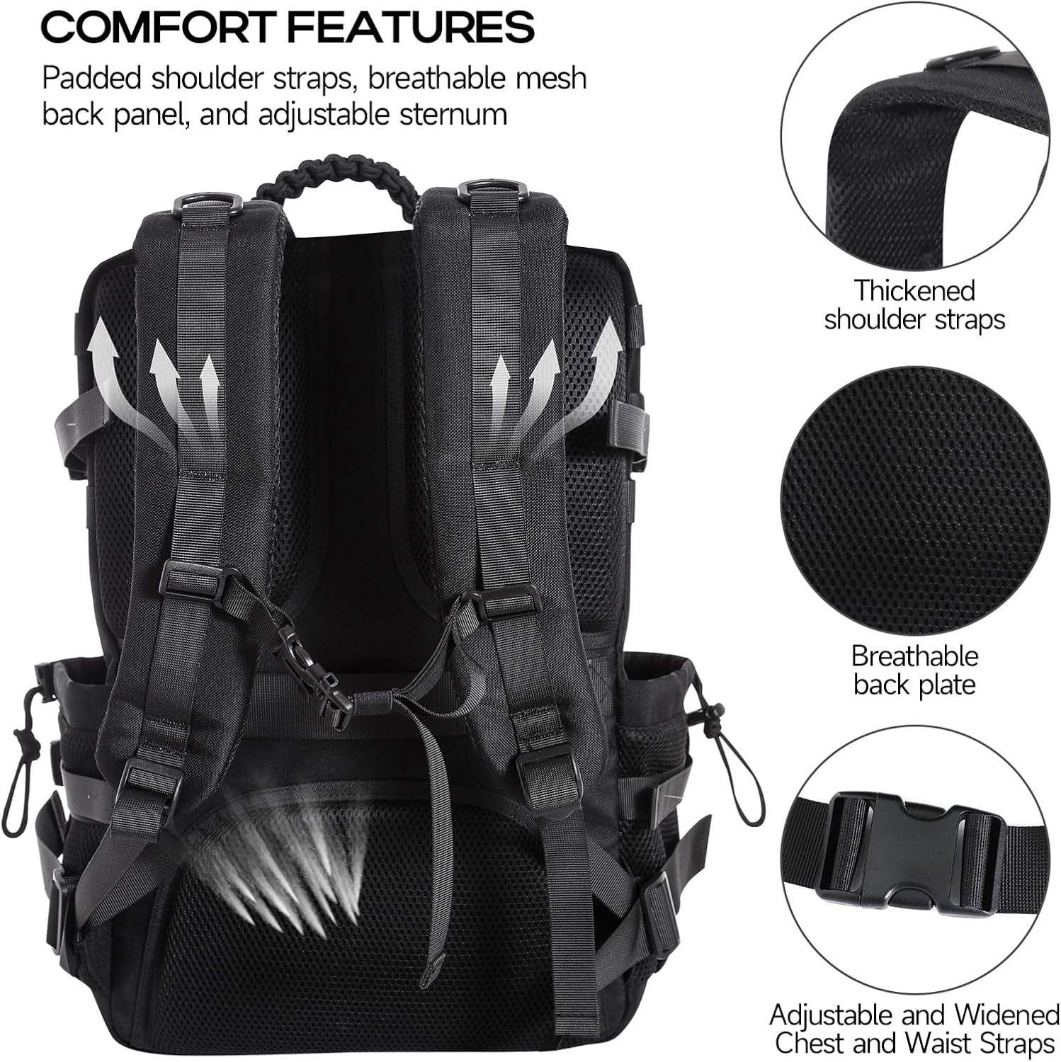 Skiennix Tactical Backpack - 35L Military Travel Pack with Shoe Compartment | Water-Resistant Black Rucksack for Hiking & Survival