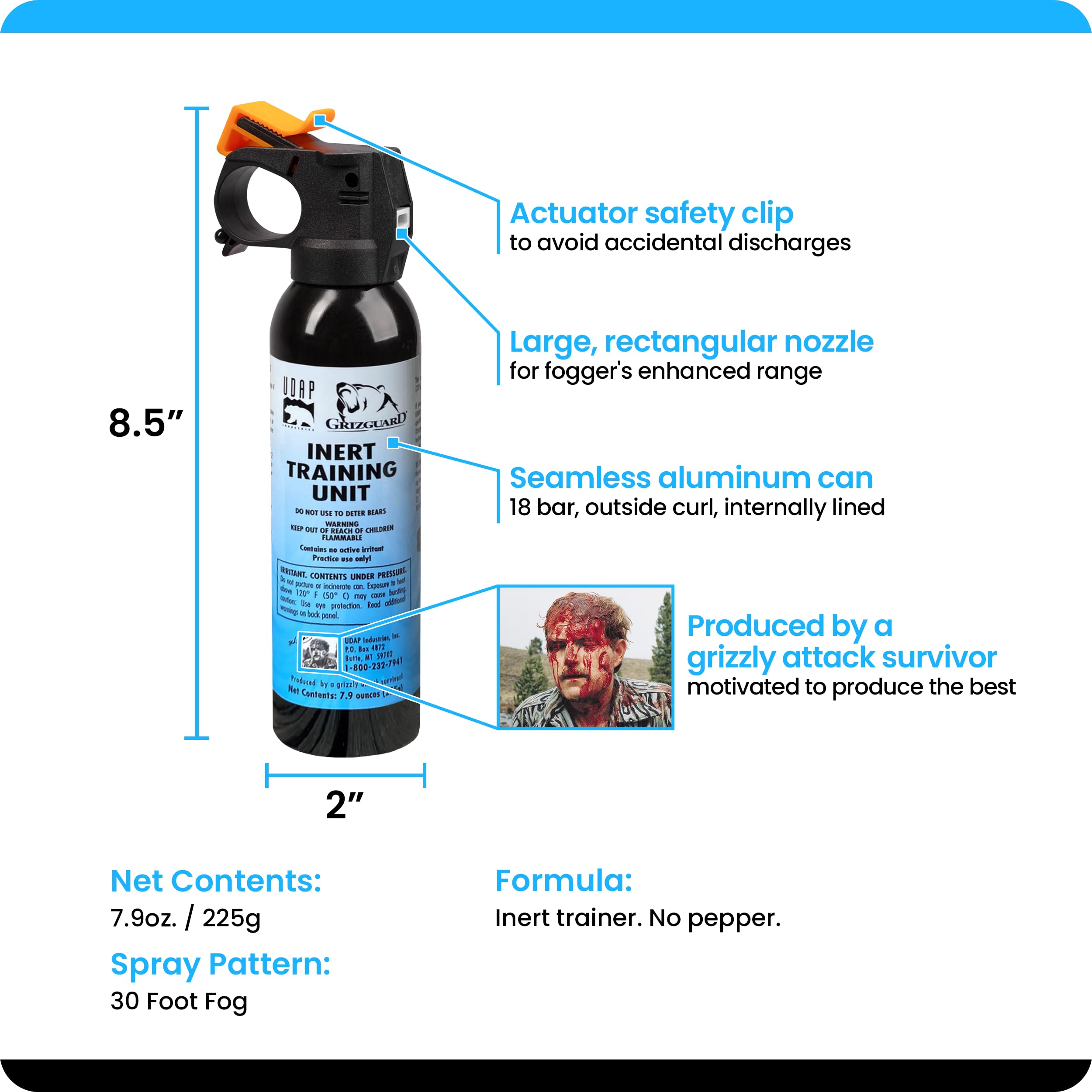 UDAP/Griz Guard Inert Training Unit - Practice Bear Spray Canister, No Active Pepper Ingredient, 12I, 7.9 oz