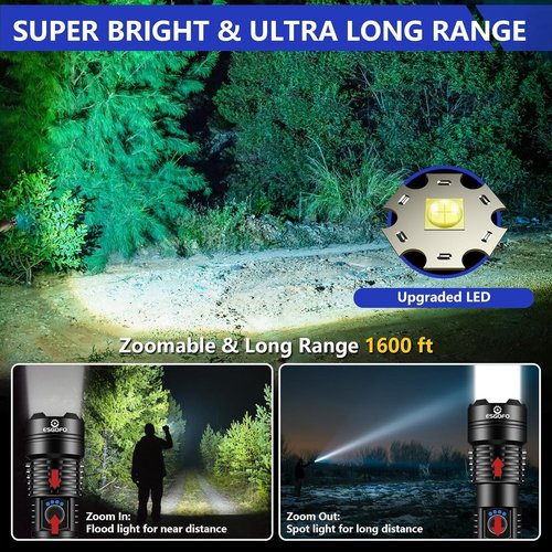 Esgofo Flashlights - High Lumens 100000 Rechargeable LED - Super Bright, Waterproof, Perfect for Hiking & Camping
