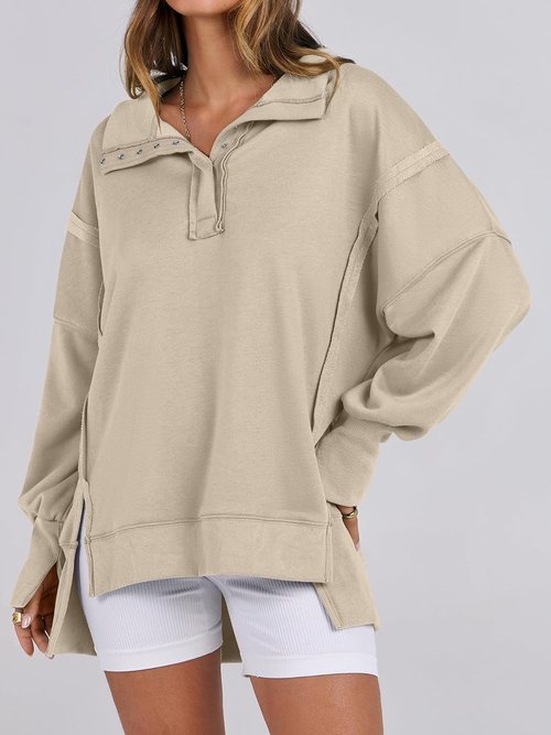 ANRABESS Women's Oversized Sweatshirt - Casual Button-Up Henley Top with High-Low Split | Fall Fashion 2025