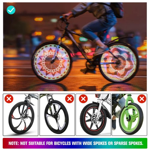 Bicycle Wheel Lights, Bike Wheel Lights for Night Riding, Bike Spoke Lights, Bicycle Accessories, 32Leds, 32 Patterns Waterproof, for Kids & Adult (Black-2packs)