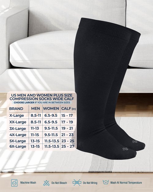 Doctor's Select Copper Plus Size Compression Socks Wide Calf - 2 Pairs | 20-30mmHg Extra Wide Calf Compression Sock Women |Traveling & Running | Tan /cppr-3XL