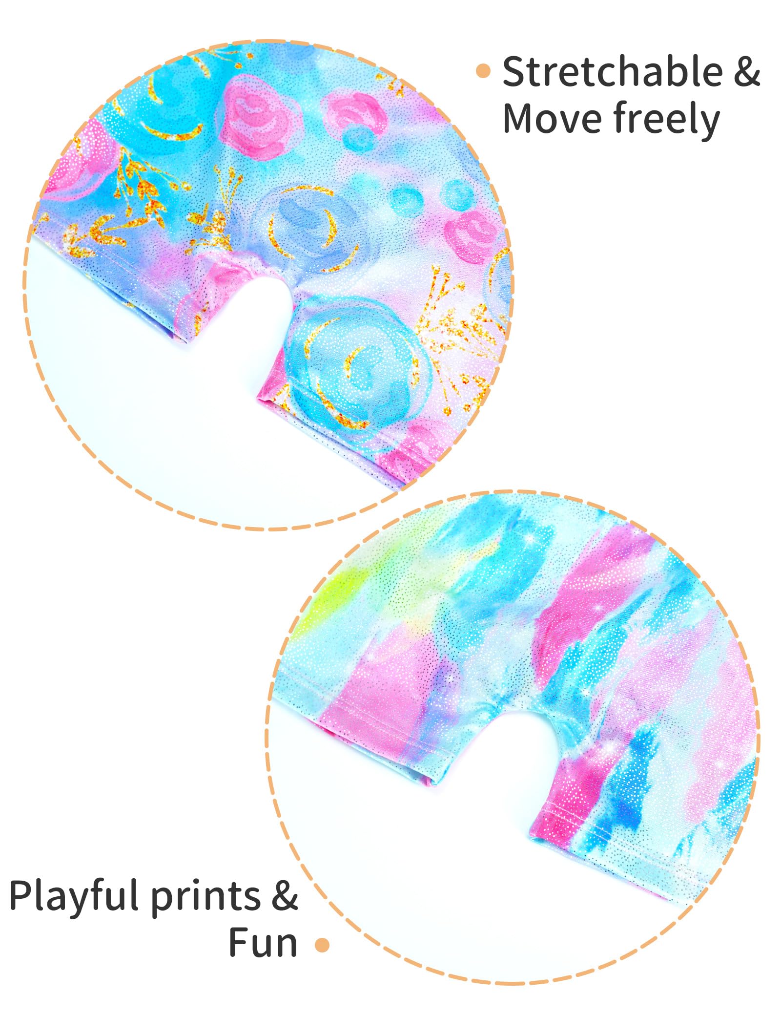 Nokecina Girls Leotards for Gymnastics Size 6-7 Years Old Shorts Blue Rose Flowers Biketards Unitards Two Pack with Shorts