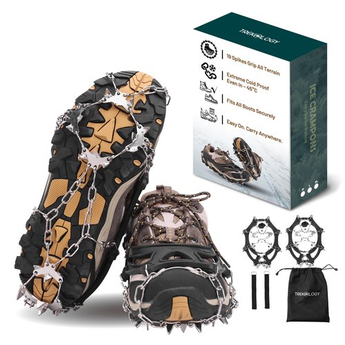 TREKOLOGY Microspikes for Hiking – 19-Spike Stainless-Steel Ice Cleats & Chains for Boots, Crampons for Hiking Boots Men & Women, Durable Traction Spikes for Snow & Ice (X-Large)