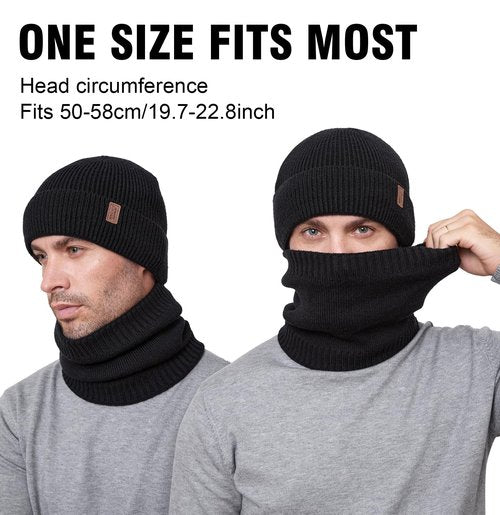 Wmcaps Fleece Lined Beanie & Neck Warmer Gift Set for Men – Windproof Winter Hat and Scarf, Soft Thermal Cold Weather Gear for Skiing, Hiking, Outdoor Work