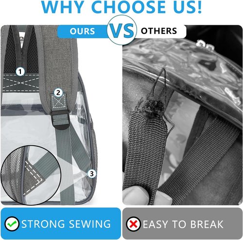 Fammart Clear Backpack Stadium Approved 12x6x12 - Kids & Small Adult Transparent Backpack for School, Work, Sports, Concerts - Clear Bag