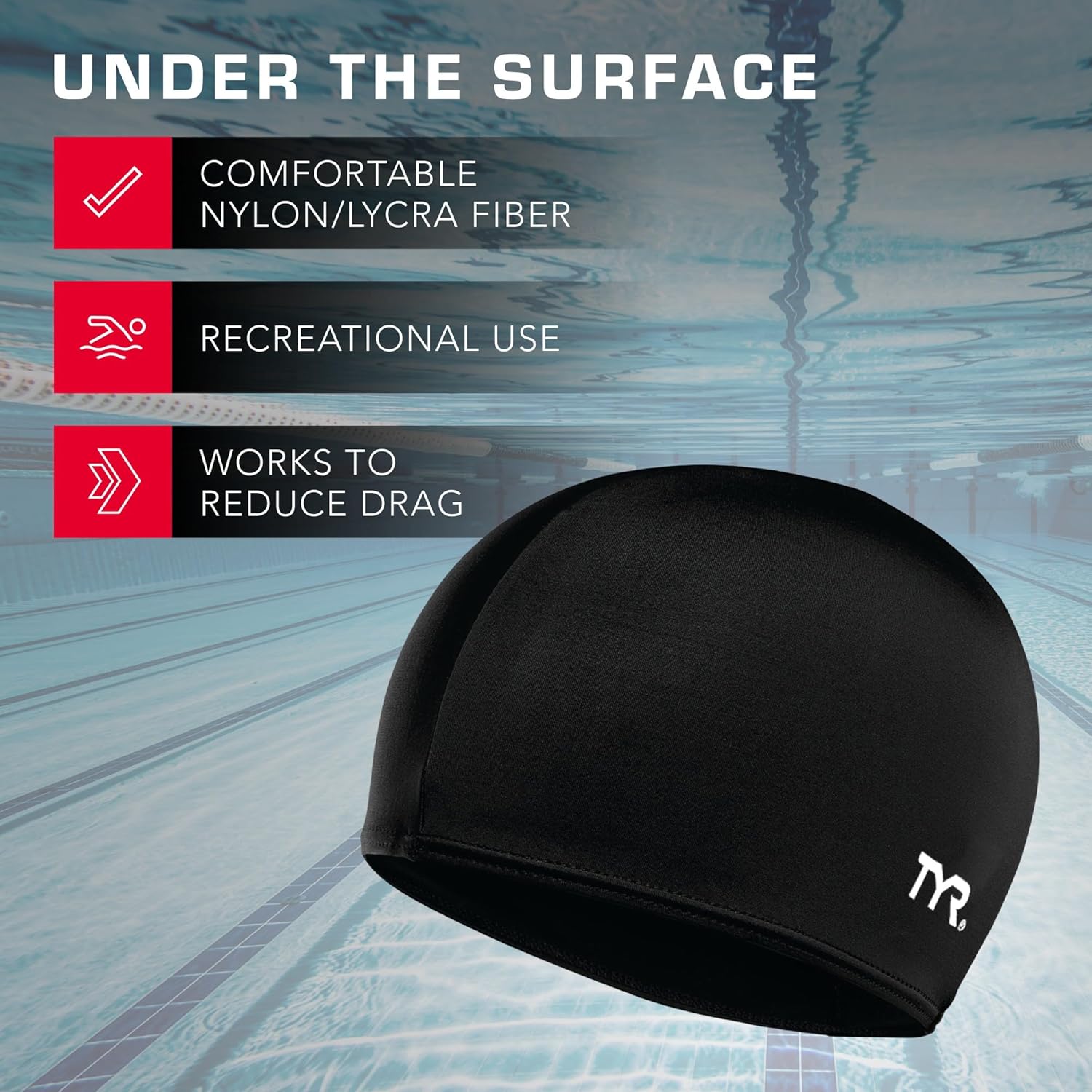TYR Lycra Fiber Swim Cap - Streamlined Design for Warm Water Swimming | Comfortable Fit