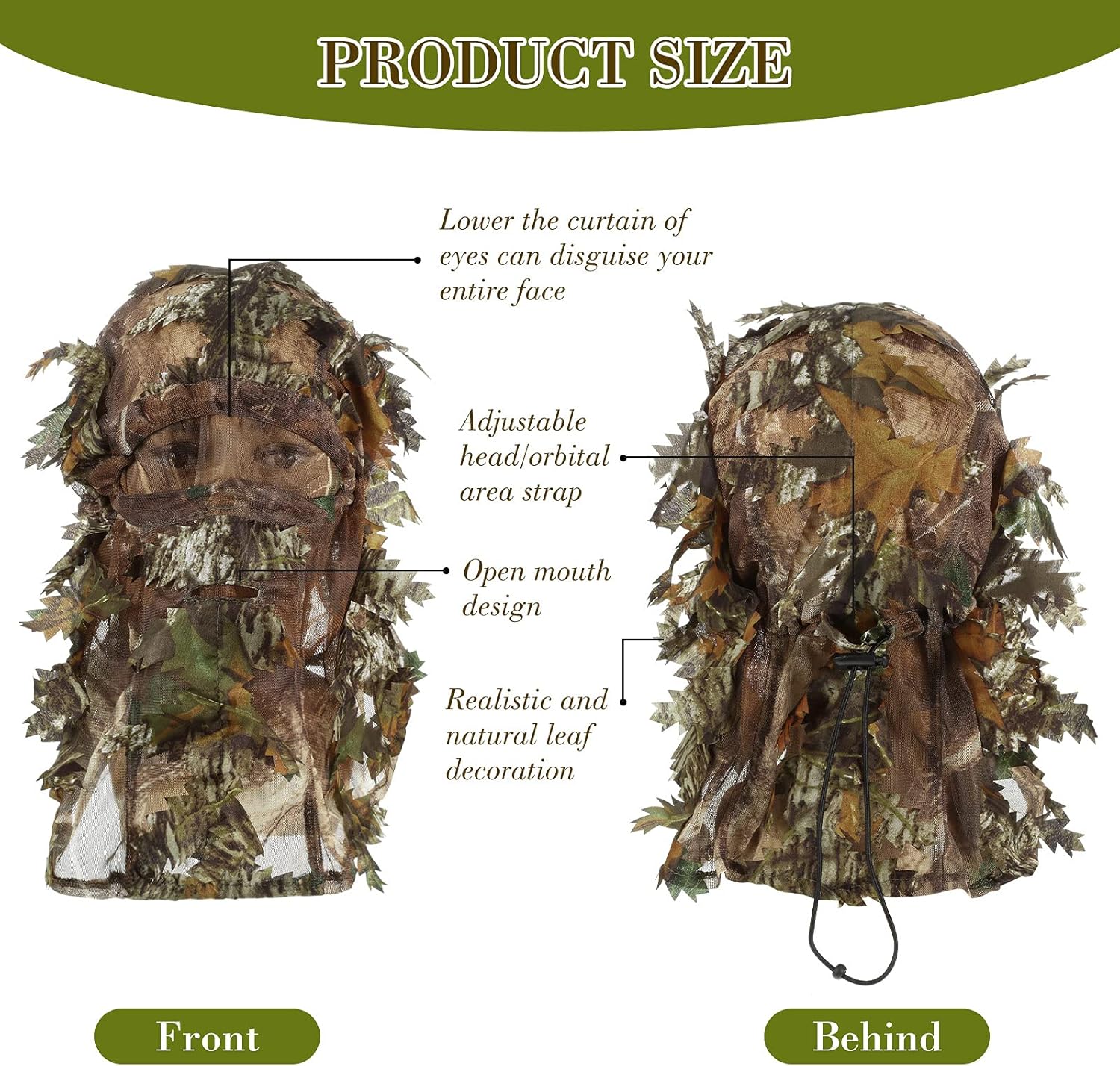 Sintege 3D Camo Turkey Hunting Face Mask - Full Coverage Ghillie Hat | 3-Piece Camouflage Set