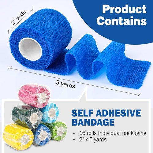 AZEN Self-Adhesive Bandage Wrap - 16 Pack, 2" x 5 Yards, Elastic Cohesive Athletic Tape | Versatile Color Options