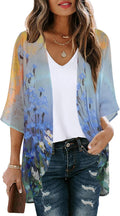 Skiennix Women's Floral Print Kimono Cardigan - Stylish Puff Sleeve Cover-Up Top
