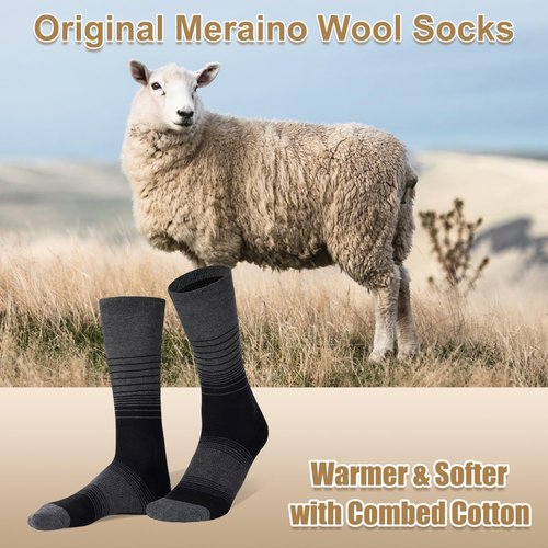 FITRELL Men's Merino Wool Hiking Socks - 4 Pack, Wicking & Cushioned, Warm Thermal Boot Crew Socks