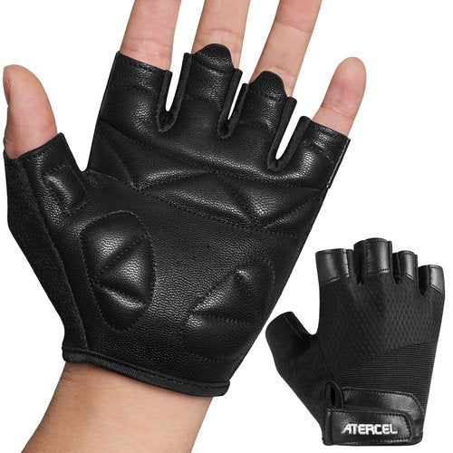 ATERCEL Premium Leather Workout Gloves for Men and Women, Suitable for Weightlifting, Gym, Cycling (Black, X-Small)