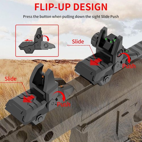 Fiber Optic Sights - Flip Up Front & Rear with Green/Red Dots | Tool-Free Adjustment