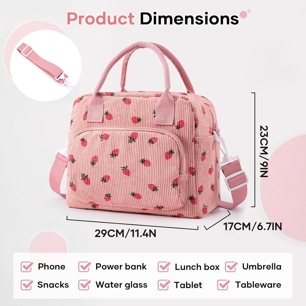 Regine Switzerland Insulated Lunch Bag - Stylish Corduroy Tote for Women | Reusable Cooler for Work & Travel