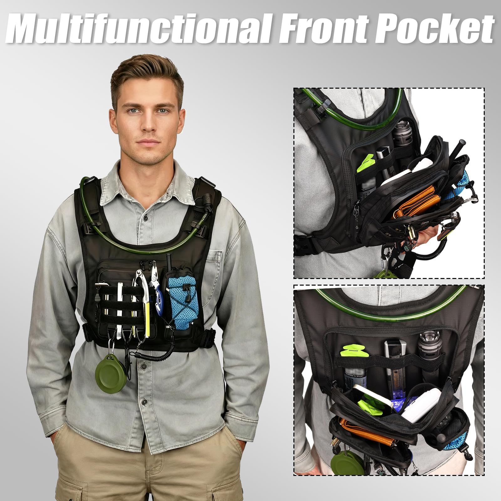ONETOALL Running Vest with 2L Leakproof Water Bladder, Chest Pack for Hunting with Insulated Compartment for Men & Women Running, Cycling, Camping, Hiking, Skiing