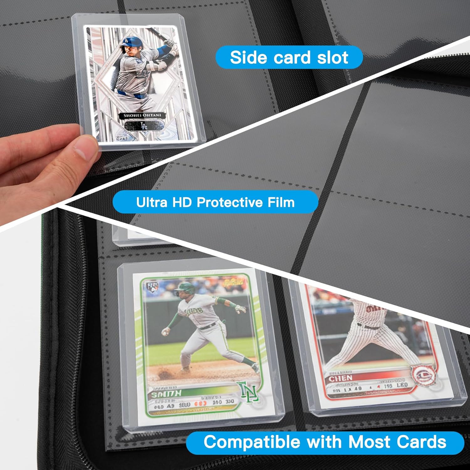 Skiennix Toploader Binder - 9 Pocket Card Album with 324 Slots for 3" x 4" Trading & Sports Cards | Black