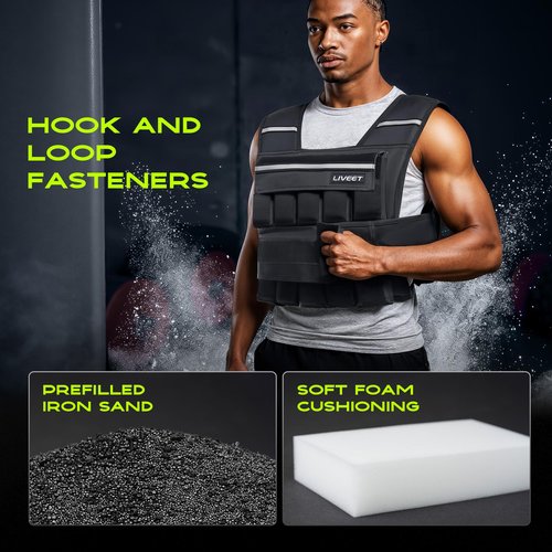 Liveet Adjustable Weighted Vest for Men Women, 20lb Weight Vest with 20 Removable Weights, Heavy Duty Running Vest with Reflective Strips for Walking Strength Training Calisthenics