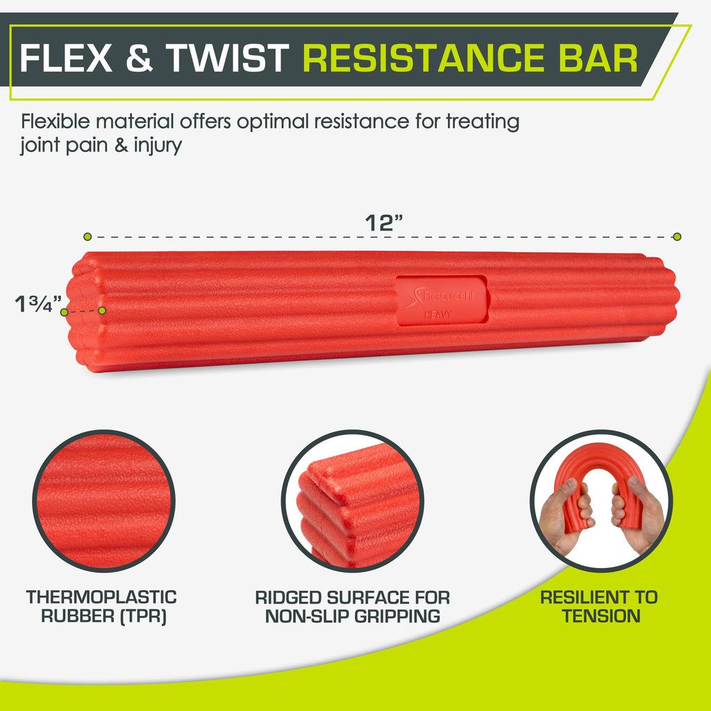 ProsourceFit Flex and Twist Bars Sets and Singles, Resistance Bars for Occupational Therapy, Tennis Elbow Treatment and Wrist Strengthening, 20lb, Red