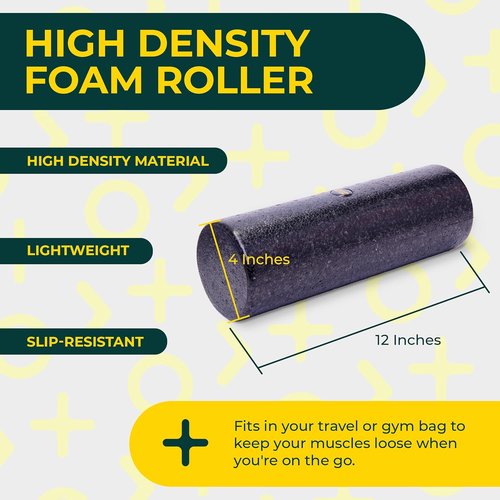 Deep Recovery Yoga Foam Roller - Black Back Roller for Pain Relief | 12in x 4in Travel Size for Myofascial Release