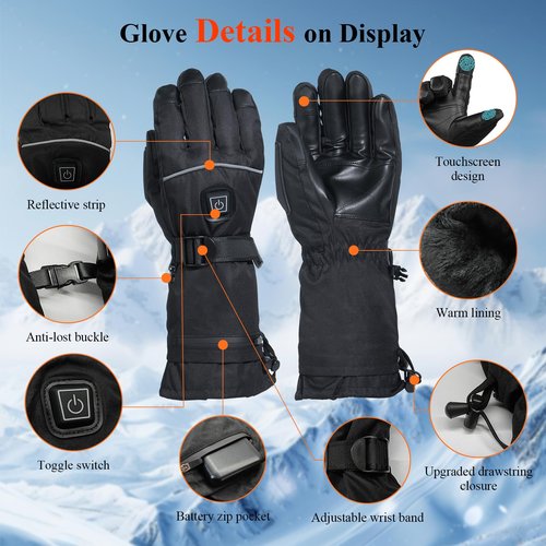 Minthouz Heated Gloves for Men Women - 5000mAh Rechargeable Heated-Gloves with Touchscreen Waterproof, Upgrade Non-Slip Electric Heating Glove for Winter Outdoor Cycling Camping Skiing Fishing Hiking