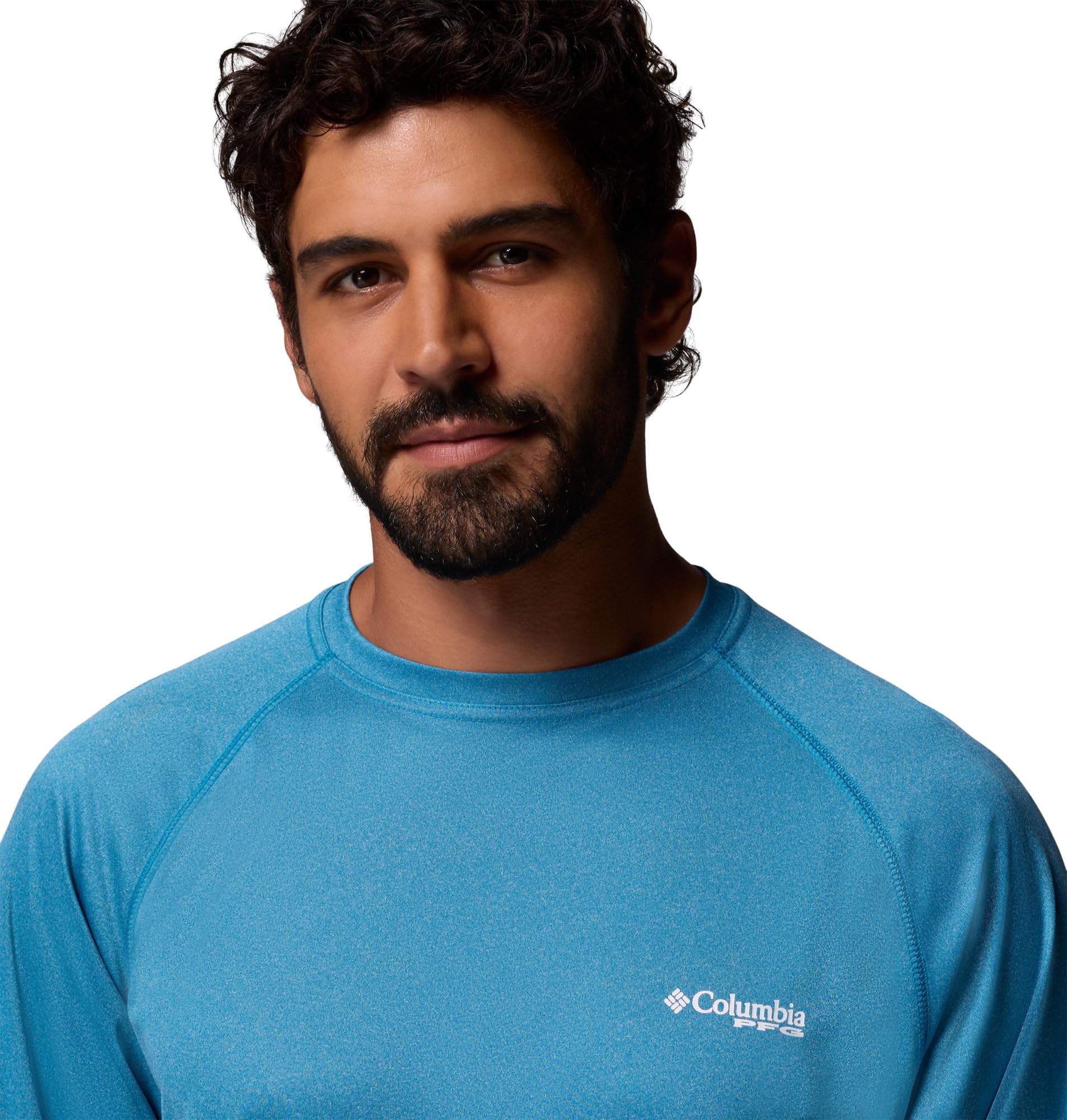 Columbia Men's PFG Terminal Tackle Long Sleeve Fishing Shirt, Blue Echo Heather/White Logo, 2X