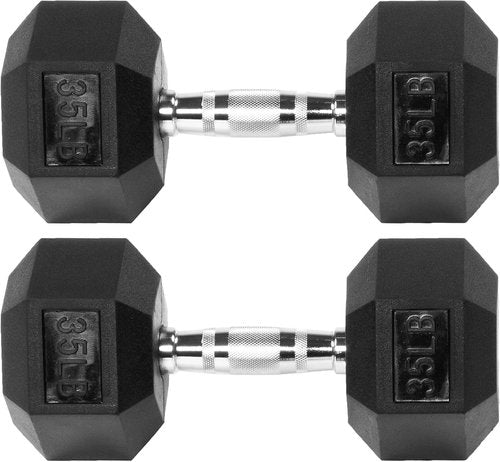 Fitvids Hex Dumbbells - Rubber Encased 35LB Pair for Ultimate Strength Training | Black