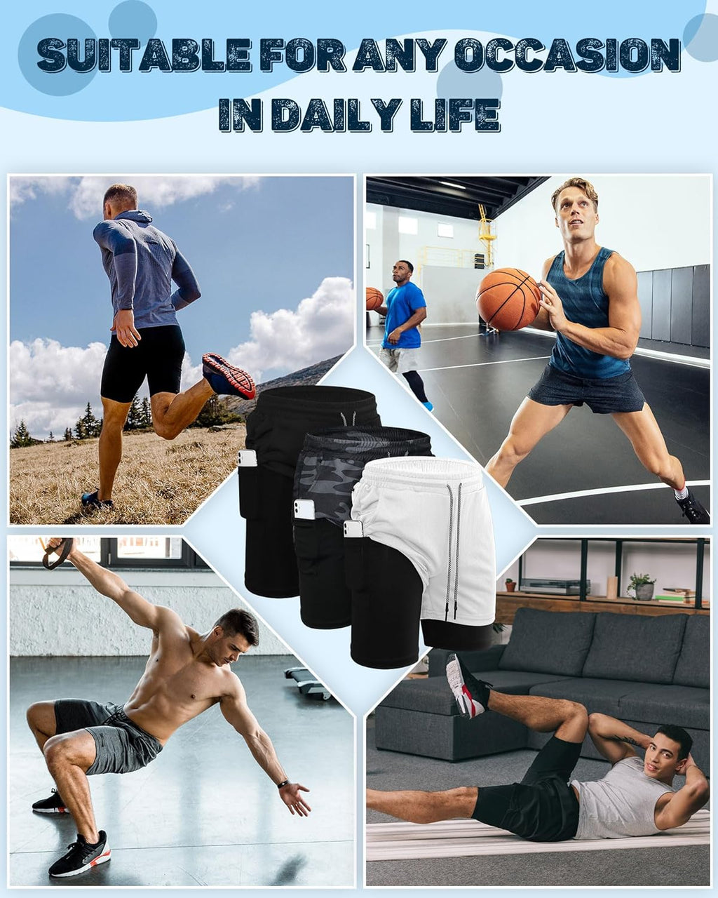 Sureio Men's 2-in-1 Gym Workout Running Shorts - Quick Dry, Lightweight, 7-Inch with Liner & Towel Loop