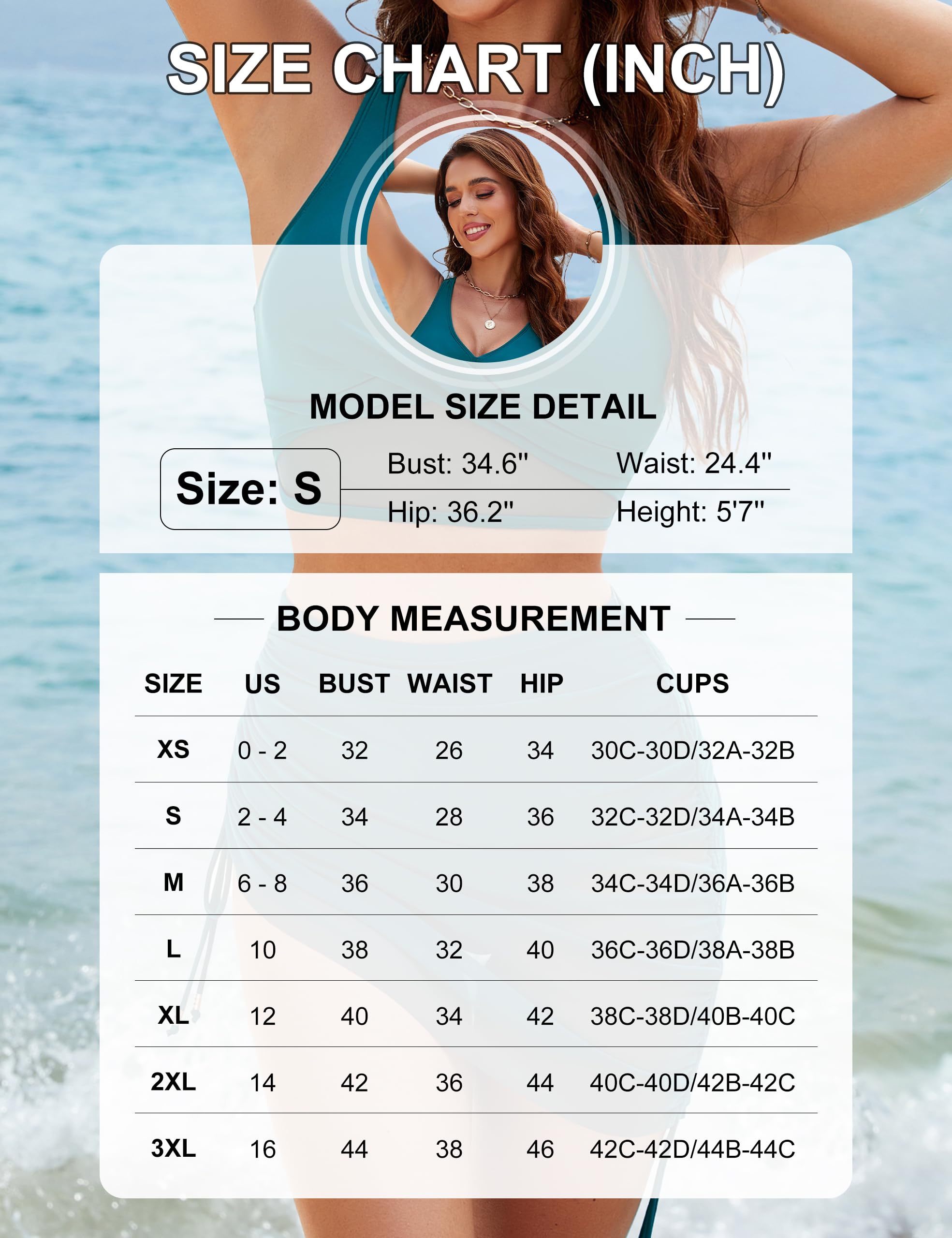 Blooming Jelly Womens High Waisted Bikini Sets Tummy Control Swimsuits Mesh Summer Swimming Suit (Large, Blue Green)