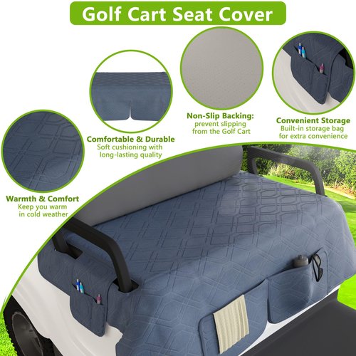 Eolzzi Golf Cart Seat Cover for Club Car, Waterproof, Washable, Breathable, Non-Slip Golf Cart Cover with 3 Pockets, for Golf Lovers, Navy Blue