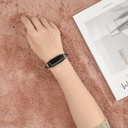 iLVANYA Crystal Beads Stretch Watch Band Compatible for Fitbit Inspire 3, Handmade Good Luck Energy Chakra Stone Beaded Band for fitbit inspire 3 (Black)
