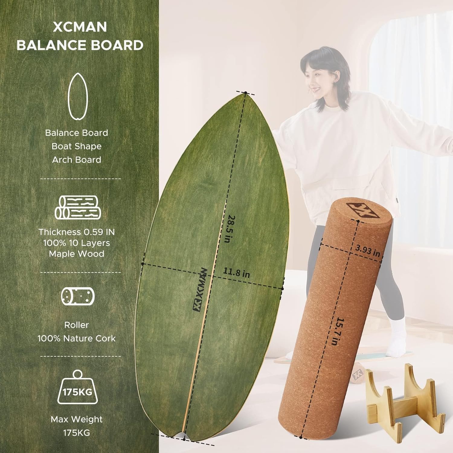 XCMAN Surf Balance Board Trainer - Non-Slip Wooden Stability Trainer for Surfing, Snowboarding & Yoga | Ideal for Adults & Kids