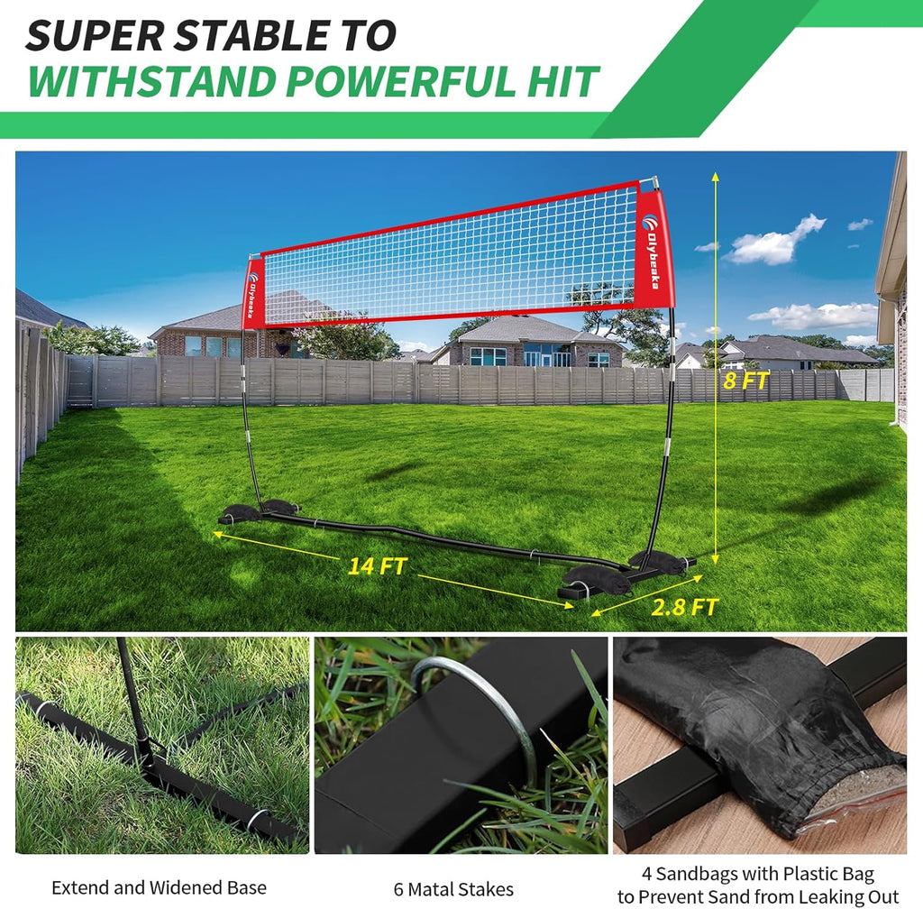 Portable Volleyball Net - 5-Height Adjustable Backyard Set with Widened Base & Carry Bag | 12ft/14ft
