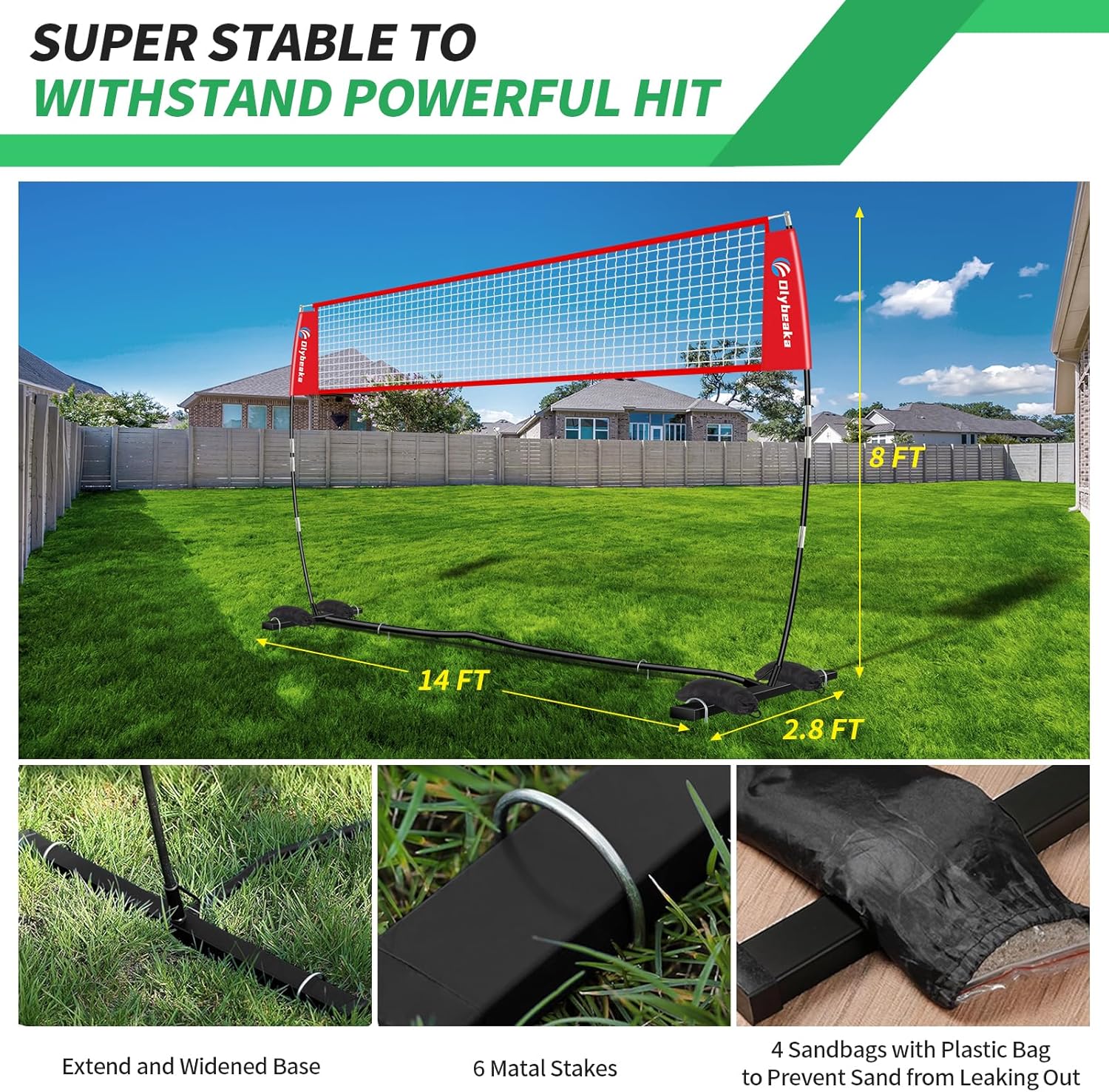 Portable Volleyball Net - 5-Height Adjustable Backyard Set with Widened Base & Carry Bag | 12ft/14ft