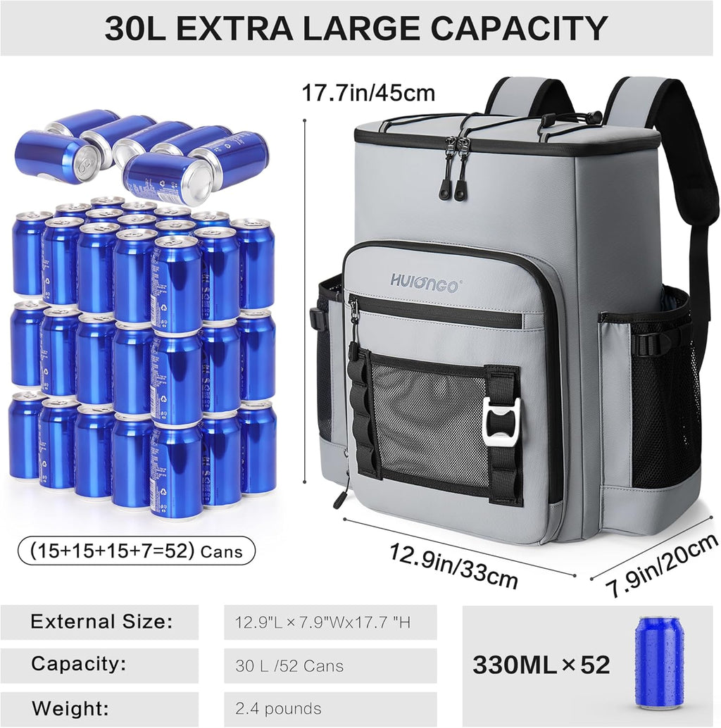 Skiennix Waterproof Insulated Cooler Backpack - Large 52 Cans Capacity, Leak-Proof Design, Soft & Versatile