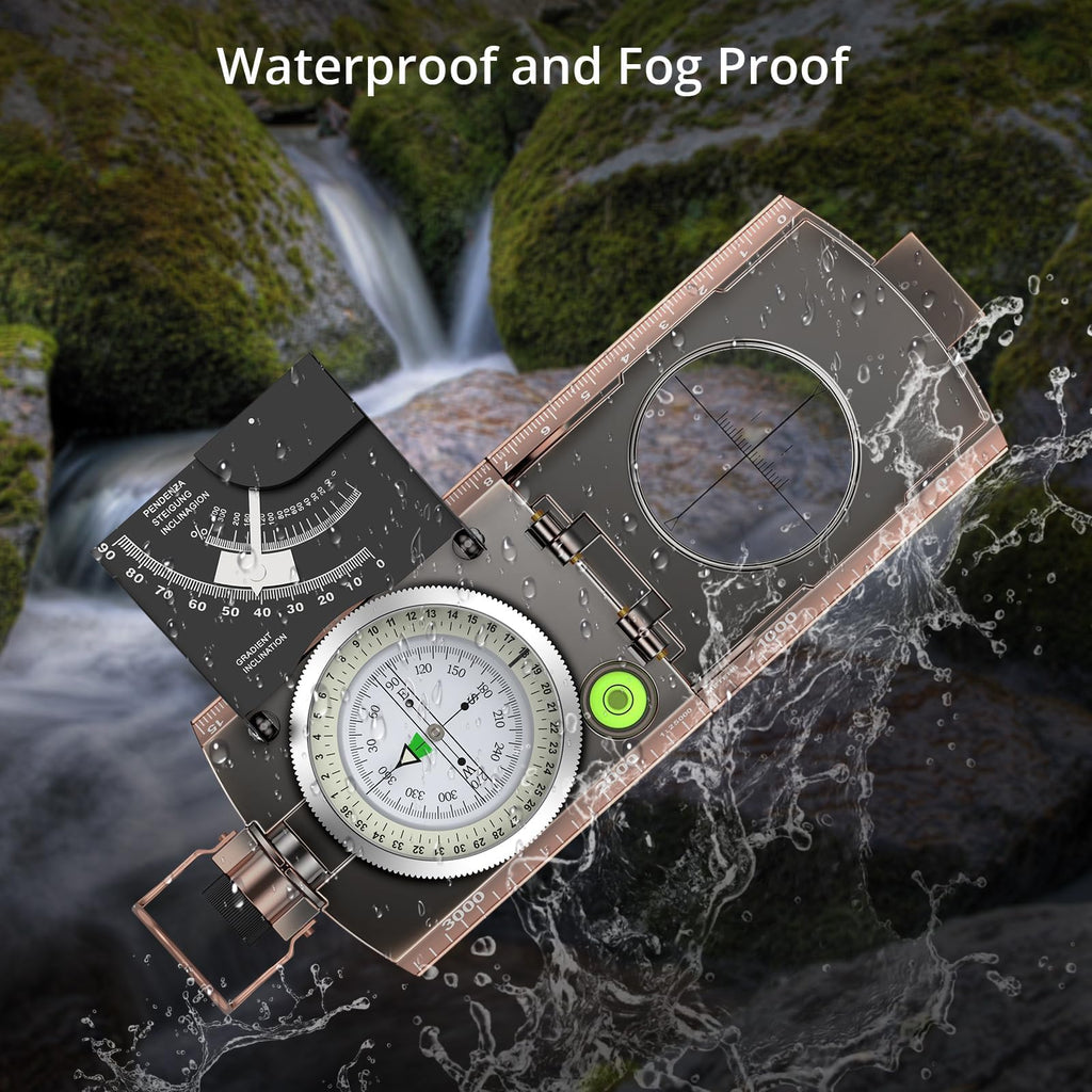 Anbte Compass Hiking Survival, IP65 Waterproof Metal Compass with Sighting Clinometer and Carry Bag, Multifunctional, Professional, for Camping Hunting Hiking Navigation, Bronze