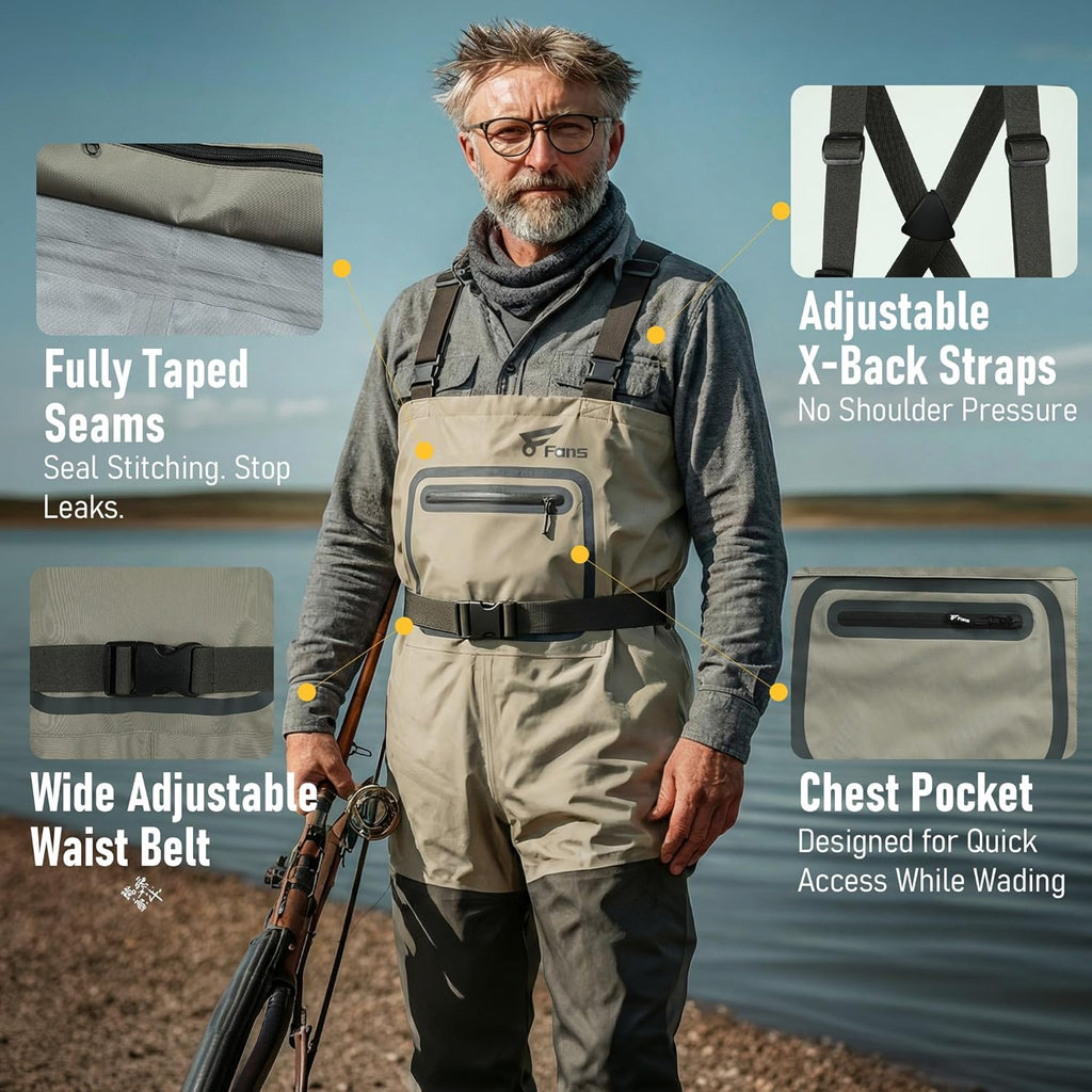 Skiennix Fishing Chest Waders - Waterproof Breathable Stockingfoot Design | Lightweight 3-Layer Neoprene for Men & Women