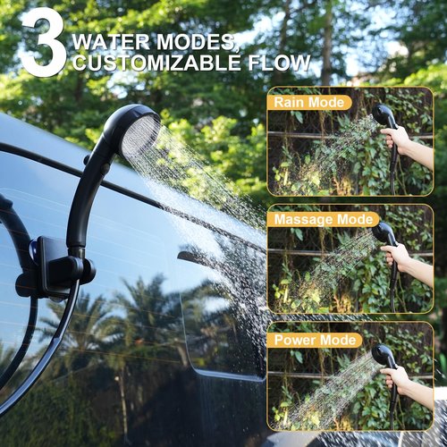 NOVCAPAR Portable Camping Shower, 6000mAh Rechargeable Camping Shower Pump with LCD Display Rechargeable Camping Shower, IPX8 Waterproof High Pressure Electric Outdoor Shower for Hiking, Travel