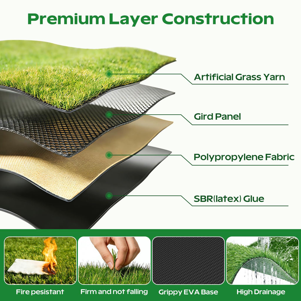 RIKADE 5x4ft Golf Hitting Mat, Backyard Garage Home Indoor Outdoor Practice Mat, 16mm Dense Short Turf with 6 Rotating Tee Holes, 10mm High-Rebound Non-Slip EVA Base Golf Training Mat
